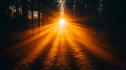 Sunlight rays through forest trees