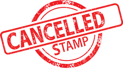 Red cancelled stamp with distressed texture and rectangular border across the word cancelled
