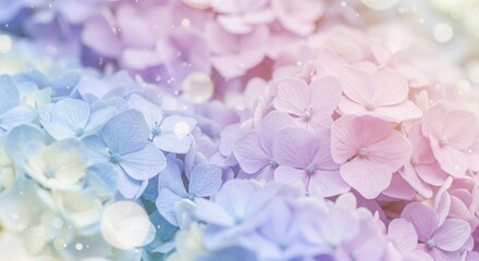 Obraz premium Pastel gradient hydrangea blossoms with sparkling lights