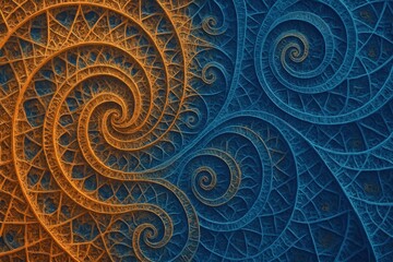 Mesmerizing abstract fractal patterns in vibrant orange and blue creating infinite geometric complexity