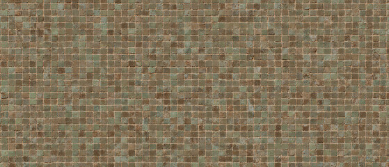 Mosaic of Brown and Green Wooden Tiles with Faded Joints	
