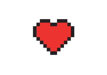 Obraz premium Pixelated Red Heart with Black Outline on White Background