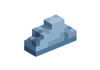 Isometric Pixel Art Cloud Formation in Shades of Blue