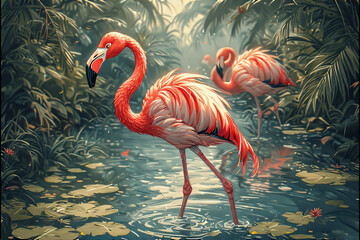 pink flamingo in the water
