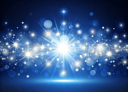 Bright blue starburst with sparkling lights and bokeh effects
