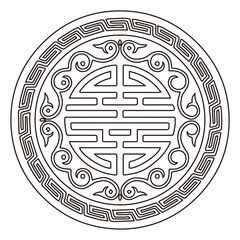A classic circular Chinese longevity symbol displays intricate traditional details.