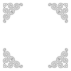 Four ornamental scroll corners display a classic symmetrical black line art design.