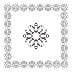 Outline flower drawing centered with a continuous decorative floral border.