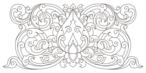 Elegant outline drawing features a classic ornate symmetrical floral pattern.