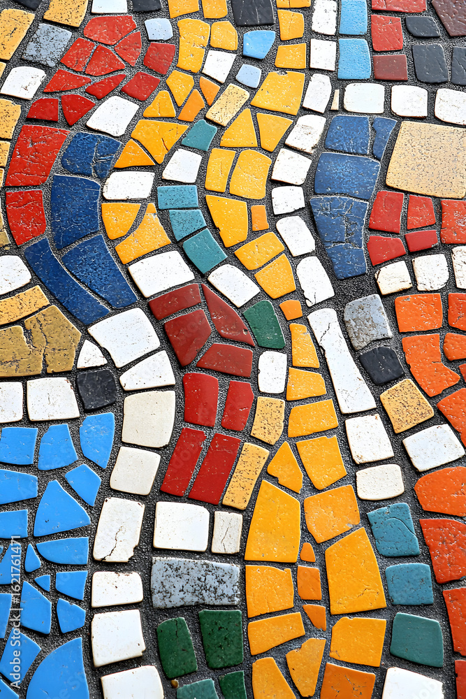 Poster close-up view of a colorful mosaic tile pattern.