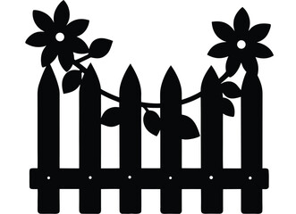 Fence with flowers hanging vector art illustration