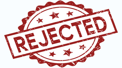 Red rejected stamp with stars and jagged edges indicating denial and disapproval on white background