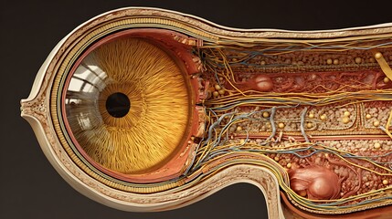 Close-up view of a human eye anatomical model anatomy