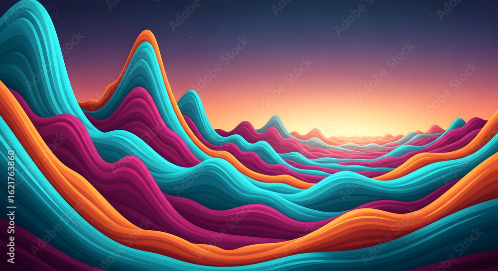 Poster abstract wave landscape background colorful gradient texture. modern vibrant smooth curves for graph