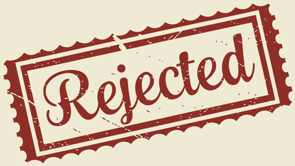 A vintage style red rejected stamp with a serrated edge and distressed texture on a light background