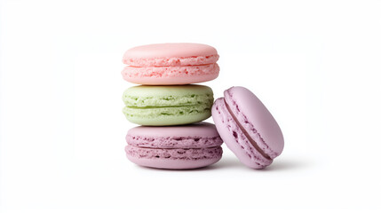 Tower of artisan macarons with pink green and purple colors for gourmet dessert theme