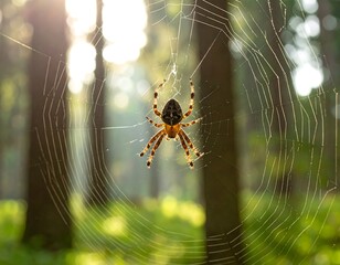 Spider on web in forest