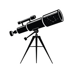Reflective Black and White Astronomical Telescope on Tripod vector icon
