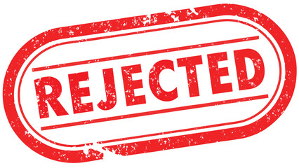Red rejected stamp with oval border and horizontal lines on white background showing disapproval message