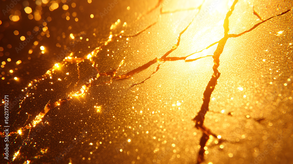 Poster silhouette of tree branches against a bright, golden light source with sparkling particles.