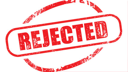 Red rejected stamp with a grunge texture and a white background in a circular shape design style