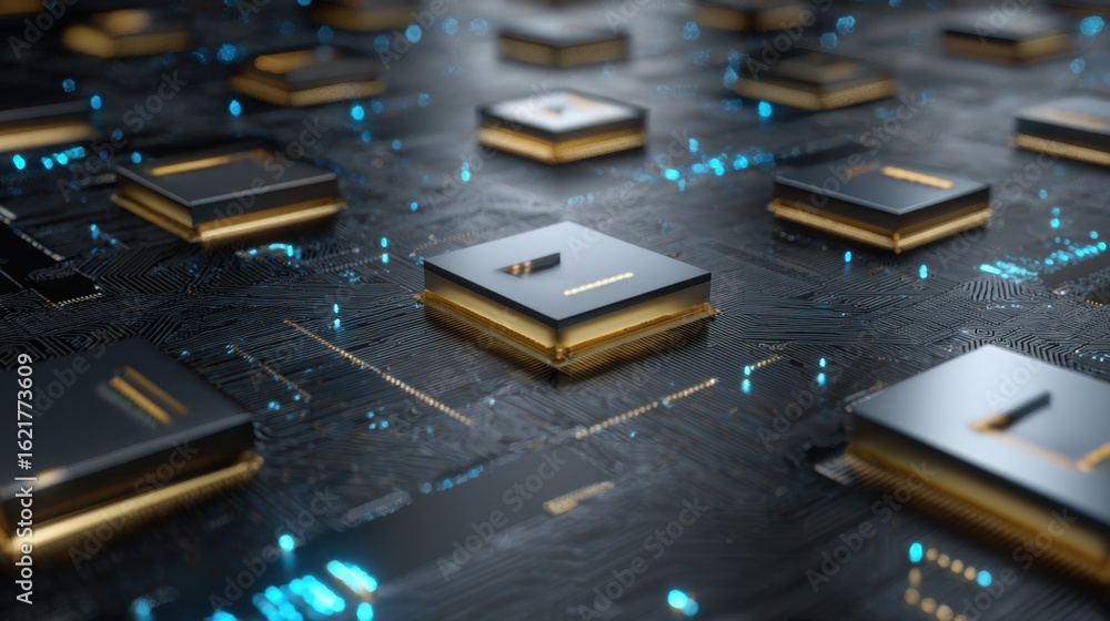 Poster d concept of a scalable quantum computer unit with floating processor arrays