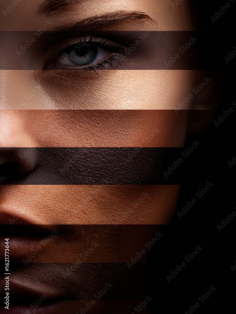 Aufkleber diversity of skin tones displayed in horizontal stripes with focused lighting creating a captivating