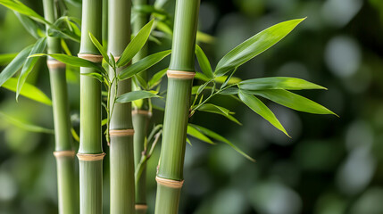 Obraz premium Close-up of several bamboo stalks and leaves.