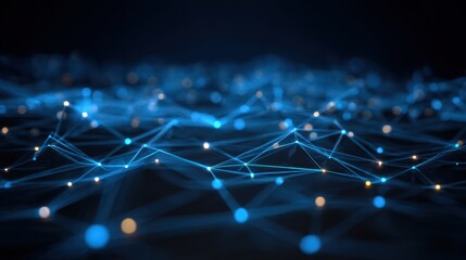 D render of abstract IT data nodes and connection points over blue tech background