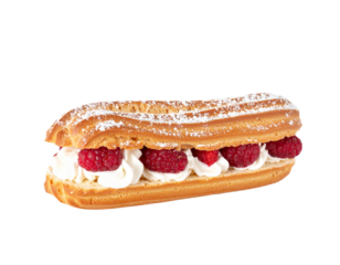 Delicious raspberry eclair dusted with powdered sugar, a perfect sweet treat for any occasion.