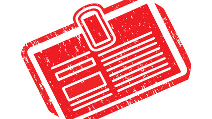 Red identification card with a clip and white stripes designed with a grunge texture effect