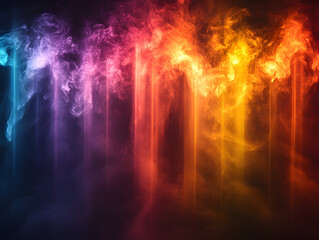 Colorful smoke plumes rising in a dark studio setting.