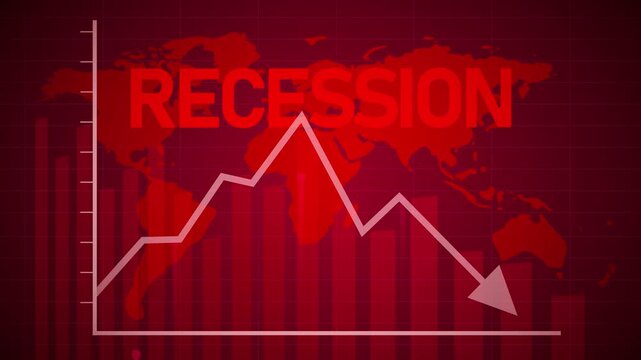 Global economic recession, economic crisis, graph with red downward arrow, inflation animation 4k