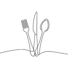Continuous Line Drawing of Minimalist Cutlery Set