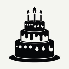 Silhouette of a Layered Birthday Cake With Candles and Decorations