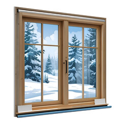 Snowy Winter Landscape Seen From Cozy Window isolated on transparent background Generative AI.