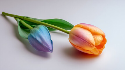 Blooming tulips in soft pastel hues nature photography minimalist setting close-up view floral beauty