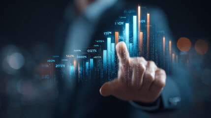 Business growth analysis corporate office data visualization digital environment close-up viewpoint performance metrics