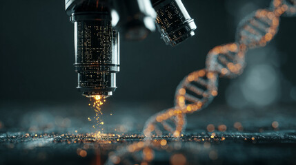 Microscope examining dna structure laboratory scientific imagery high-tech environment close-up view genetic research insight