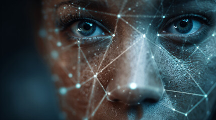 Facial recognition technology advancements global context digital art futuristic environment close-up human emotion