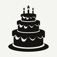 Simple Black Silhouette of a Three-Tiered Birthday Cake with Candles