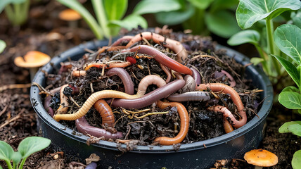 Red Wiggler Worms in Compost Bin Enhance Soil Quality for Organic Gardening and Sustainable Waste Management Practices