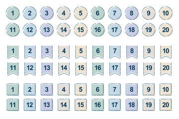 Earth Tone Number Labels 1–20 – Circle, Ribbon, and Square (Vector)