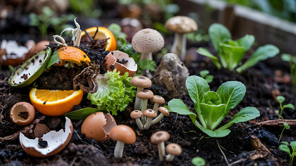 Sustainable Gardening Composting with Food Scraps and Mushrooms Nurturing New Plant Growth and Enriching Soil Naturally