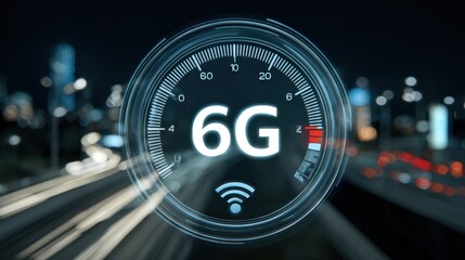 Transparent UI panel showing G speed tests and bandwidth readings over fiber network background