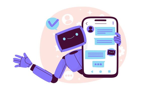 chatbot answers a user's questions on a mobile phone ai animation 4k
