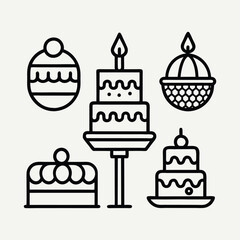 Line Art Illustration Featuring Birthday Cakes and a Cake Pop