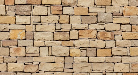 Obraz premium A close up view of a stone wall with varying sizes and colors of rectangular stones