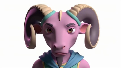 Cartoon Aries Zodiac Sign 3D Model Animation with Pastel Colors and Teal Outfit Isolated on White Background Showcase of Astrological Ram Character with Detailed Horns and Facial Expressions A Unique - Powered by Adobe