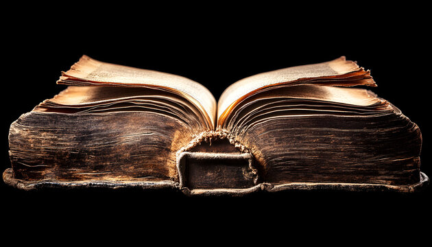 Open antique book on black background - Powered by Adobe